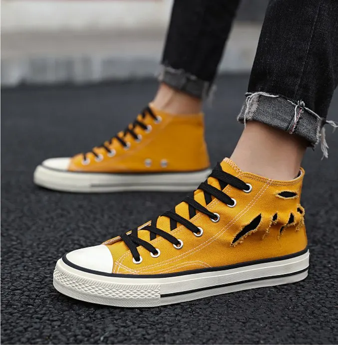 Классическая парусиновая обувь для мужчин на высоком/низком каблуке; модные кроссовки с вулканизированной подошвой для отдыха; износостойкая нескользящая резиновая подошва; обувь для скейтборда - Цвет: 6918 Yellow