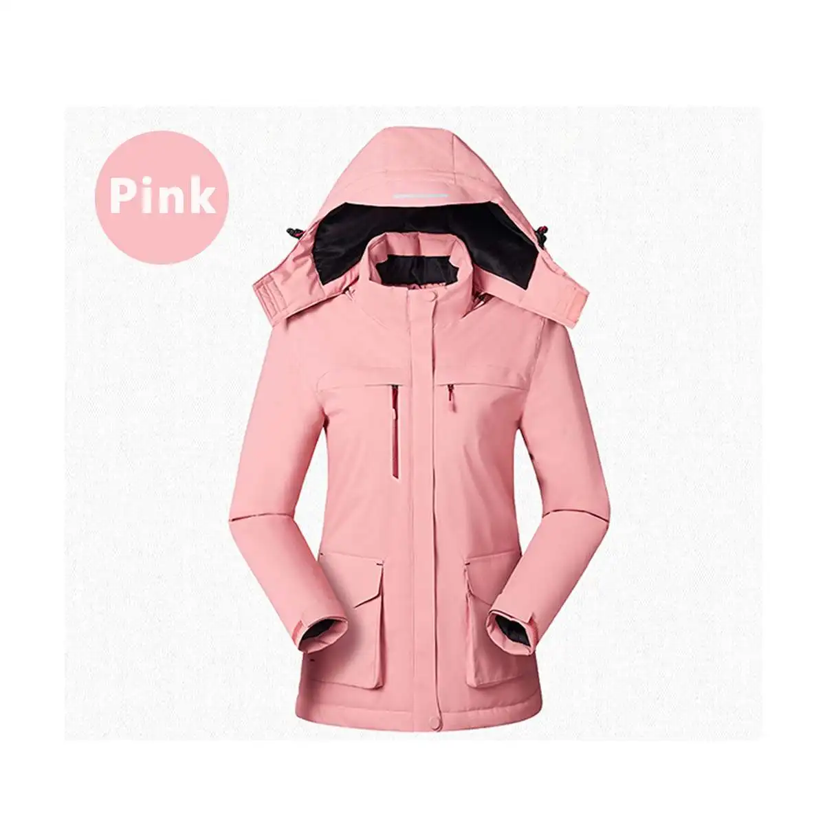 Женский наружный USB Инфракрасный жилет с подогревом, куртка, водонепроницаемая электрическая куртка с капюшоном, зимняя теплая одежда для катания на лыжах и пеших прогулок - Цвет: Розовый