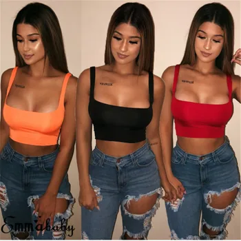 Women Tanks Vest Crop Tops Summer Sleeveless Slash Neck Tanks For Women Solid White Red Strap Sports Tank Tops Lady 1