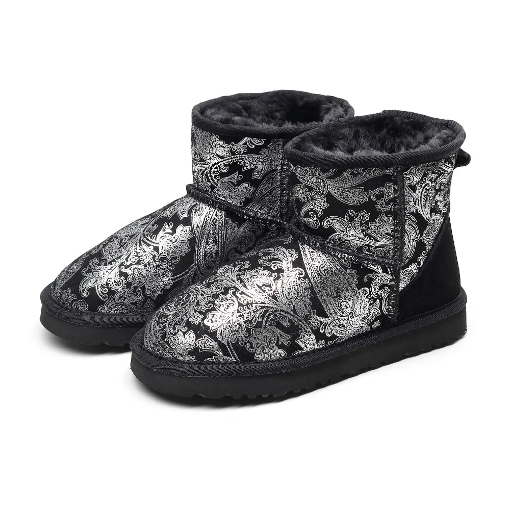 Модные женские зимние ботинки с винтажным принтом; ботильоны из натуральной овечьей кожи с леопардовым принтом; зимние теплые ботинки с густым мехом