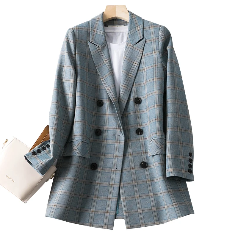 

2020 Free Shipping New Fashion Autumn Winter Double Breasted Blazer Women Suit Jacket Notched Collar Female Suits Coat Elegant