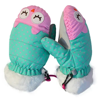 

1 Pair Non Slip Anti-lost Windproof Winter Warm Snowboarding Riding Children Ski Gloves Waterproof Fabric Cute Cartoon Sports
