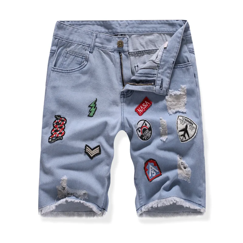 

Summer New Style Men Fashion And Personality Multi-Embroidered Labeling Casual Denim Shorts Teenager Versatile Shorts