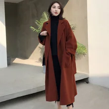 Женское корейское зимнее длинное пальто, шерстяное пальто, тонкий кардиган с длинным рукавом, Тренч, Элегантный регулируемый пояс, куртки, бизнес Топ K