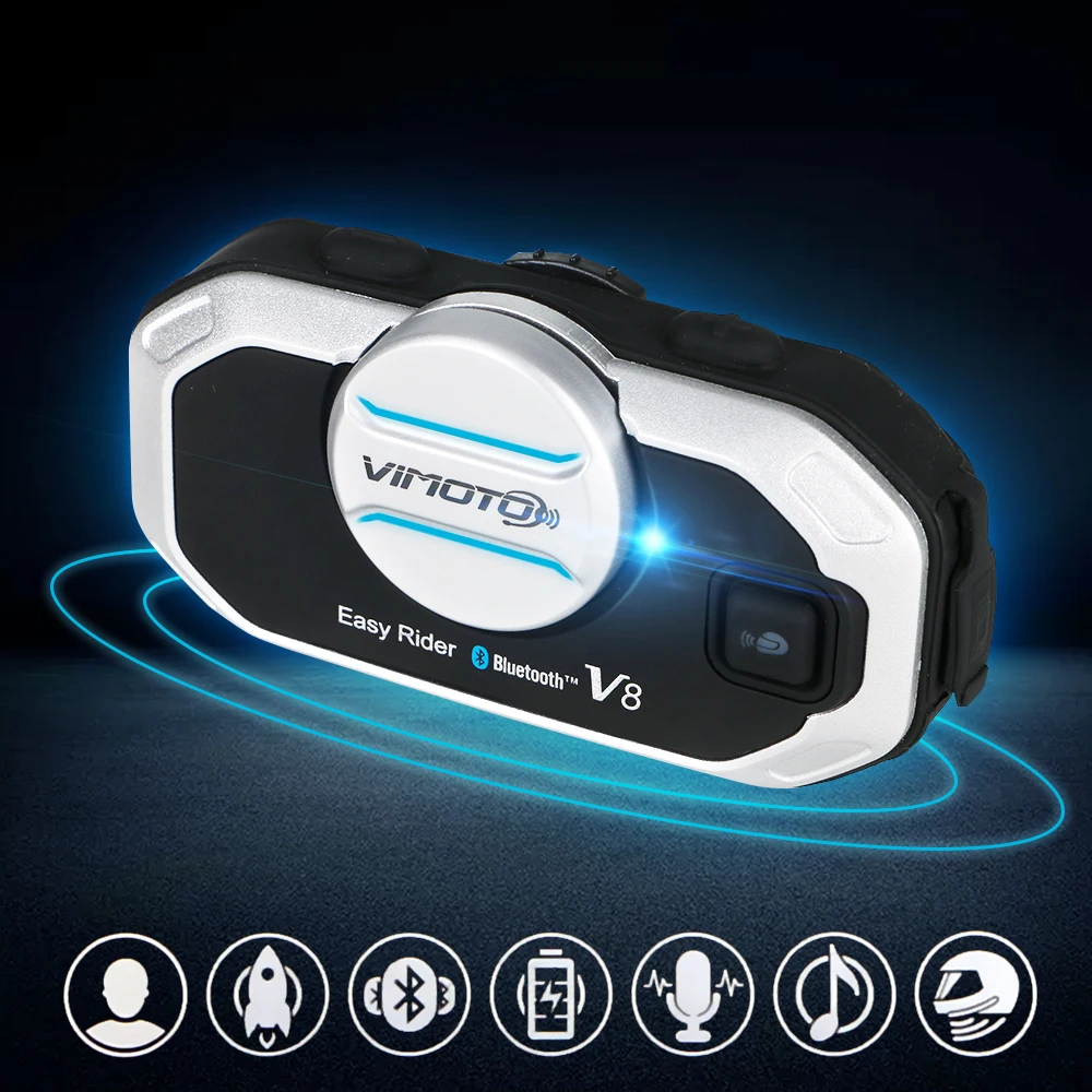 Английская версия беспечный ездок vimoto V8 шлем Bluetooth гарнитура мотоциклетные стерео наушники для мобильного телефона и gps 2 пути радио