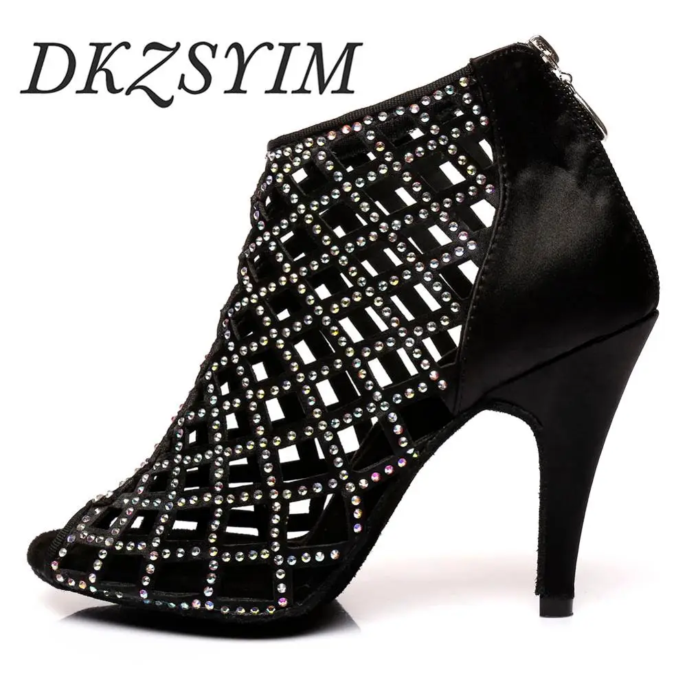DKZSYIM Ballroom Latin Dance Shoes Women Flamenco Tango Pole Salsa Dancing Ladies Girls Rhinestone Black Boots Wholesale | Спорт и