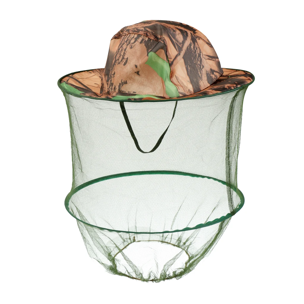 Camouflage Hat with Head Net Mesh Fishing Beekeeping Face Protector Anti-UV