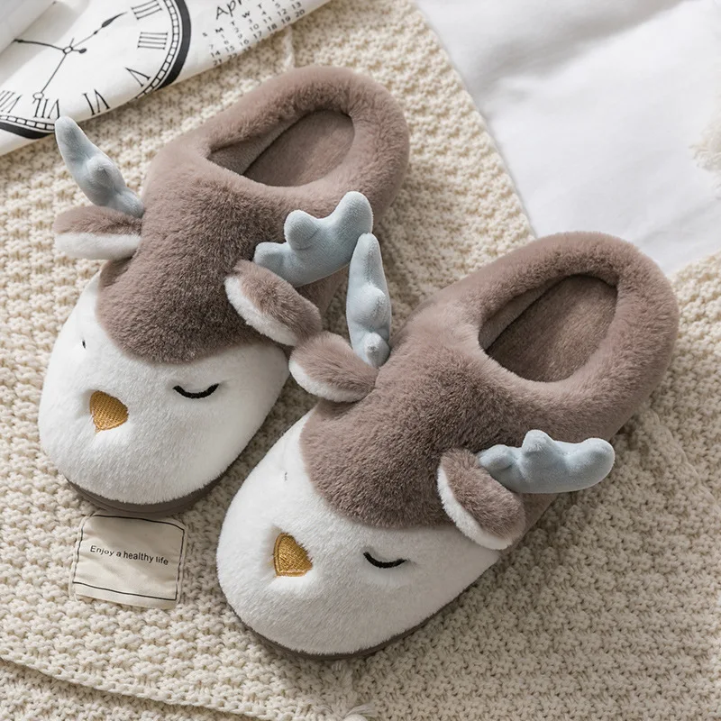 

Size 36-45 Shoes Women Slippers Home Warm Winter Couple Indoor Slippers for Men Christmas Elk Cotton Shoes Platform Boots