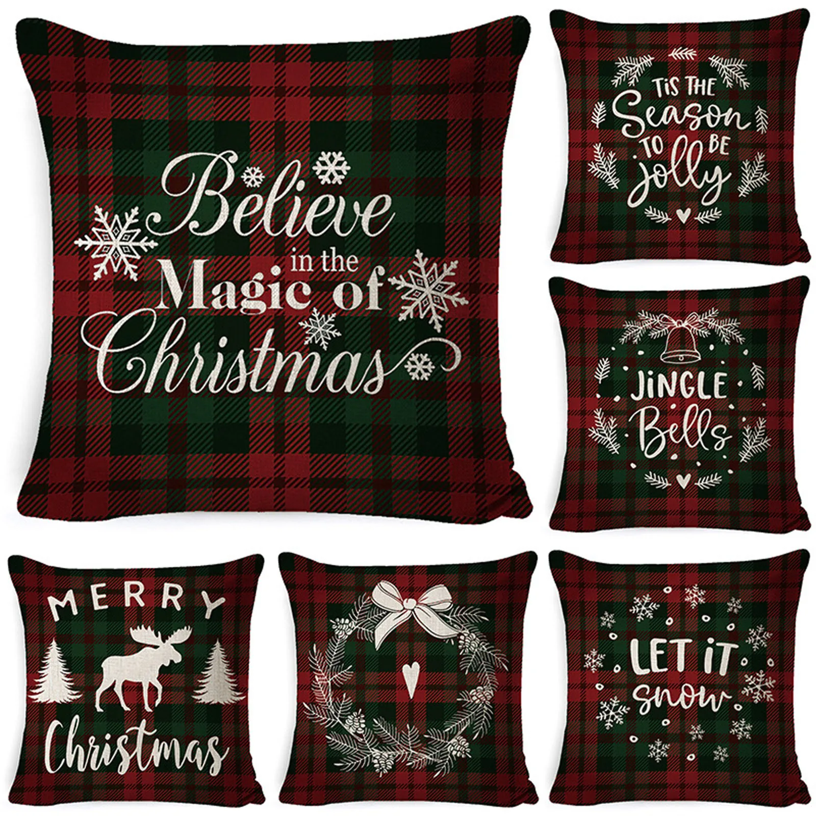 Christmas Plaid Pattern Sofa Car With Home Decoration Pillowcase Pillow Cases Case 928 | Дом и сад