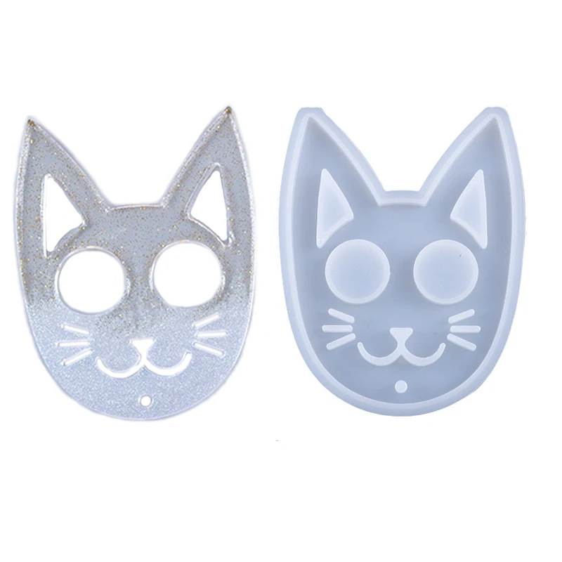 Cat Head Silicone Mold for Resin Key Chains Keyrings DIY Self-Defence Epoxy Tools afbeelding