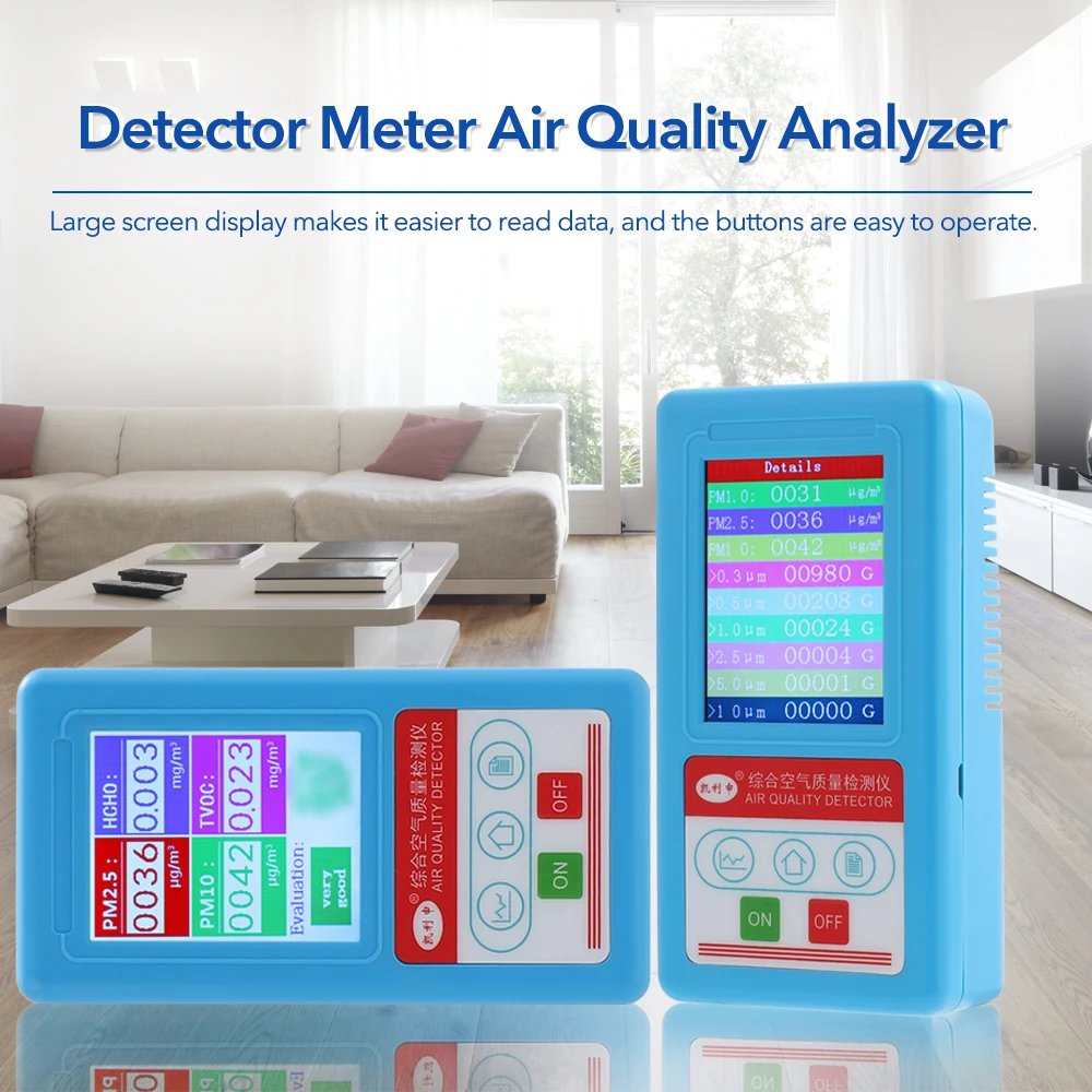 

PM10 PM1.0 PM2.5 Detector HCHO TVOC CO2 Meter Thermometer Hygrometer Gas Detector Gas Analyzer Portable Air Quality Monitor