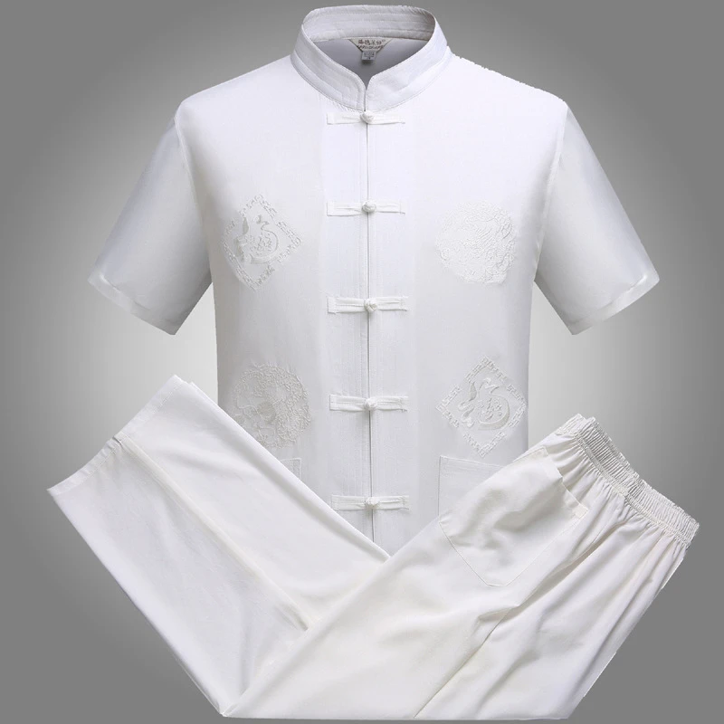 Традиционный костюм в стиле династии Тан Китайская одежда для мужчин Jackey китайская рубашка стиль Новости год топ брюки ханьфу кунг-фу вечерние блузки - Цвет: Color 5 Suit