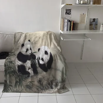

Animal Cute Panda Bamboo Ink Painting Printed Flannel Blanket Soft Throw Blanket Machine Washable Blankets for Beds