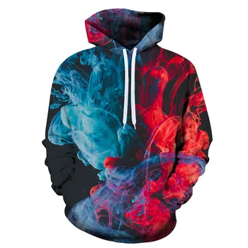 

2019 Red and blue Color Flame 3D printed Hoodie couple's Autumn and winter Casual and loose street style Sweatshirt New