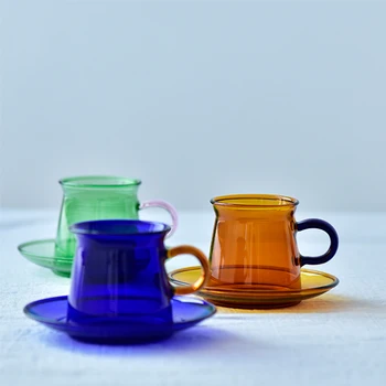 

Colorful Glass coffee cup high borosilicate heat-resistant creative cup and saucer Coffee set Couple cup