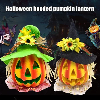 

Halloween LED Hollow Pumpkin Lantern Lamp with Hat LED Light Party Halloween Bar Home Decor QP2