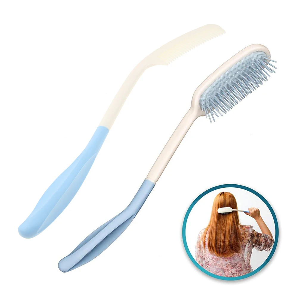 2 Pack Extra Long Handle Hair Brush, Long Reach Comb HairBrush for Elderly Arthritis Hand-disabled, Easier Styling 