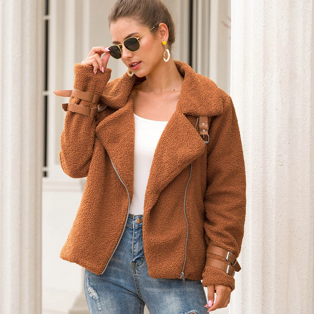 

Winter Wool jacket Female Imitation Suede Lamb Keep Warm Wool Coat Motorcycle Lapels Coat Female Thicker Jacket Women
