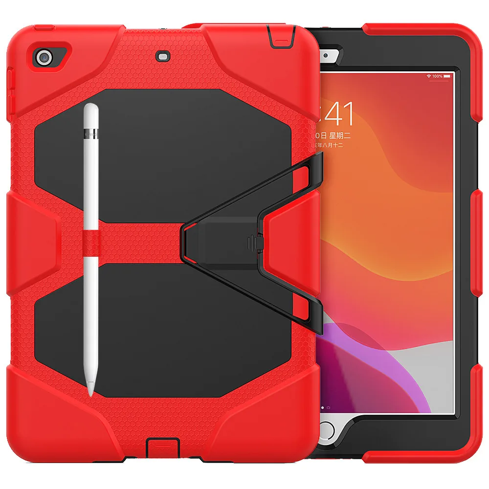 20% Чехол-подставка, Встроенный протектор экрана для iPad 7th Gen 10,2, ударопрочный и устойчивый к падению плоский защитный чехол - Цвет: Red