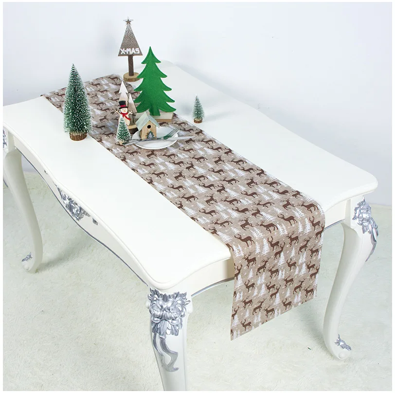 

Christmas Elk Printing Table Runner Xmas Letter Table Flag Tablecloth Christmas Table Decoration Party Supplies