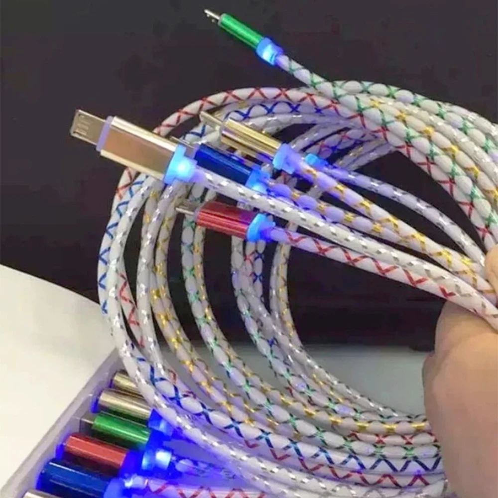 마이크로 USB 충전 데이터 동기화 케이블, 가시 LED 조명, 안드로이드 폰 범용 휴대폰용, 5 핀, 로트당 100 개