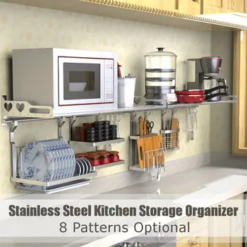 

New Multifunction Stainless Steel Dish Drying Rack 8 Types Wall Hanging Storage Holder Tableware Shelf Drainer Kitchen Organizer