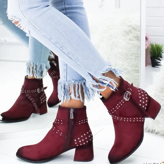 

Women Boots Short Boots Shoes Woman Buckle Rivet Design Zipper Chunky Heel Ankle Boots Bota Feminina Botas Mujer