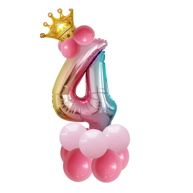 1 Набор 32 дюймов радужные фольгированные цифры воздушные шары с короной юбилейные вечерние шары из латекса декор для детей день рождения стоящий воздушный шар поставка - Цвет: 4