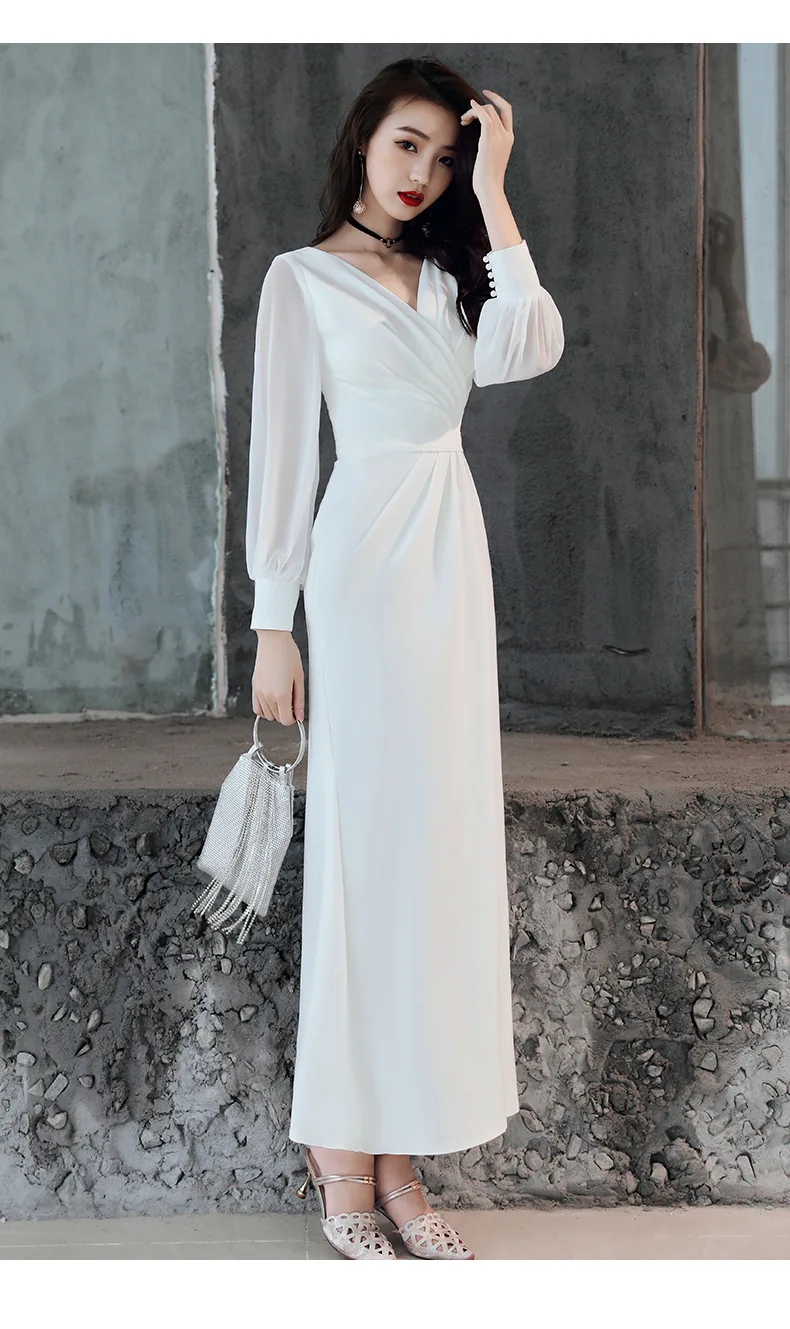 Годовой объем общего торжественное платье с длинным стиль с длинными рукавами благородство элегантное белое платье миди для торжеств хост поздно