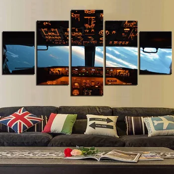

5 Piece Picture Aircraft Cockpit Canvas Painting Home Decor Living Decor Wall Decor Modern Poster Print Wall Art Bedroom Decor