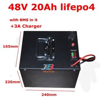 

waterproof 48v 20ah lifepo4 battery with 50A BMS for 2500w 1500w motor bike scooter electric bicycle boat + 3A charger