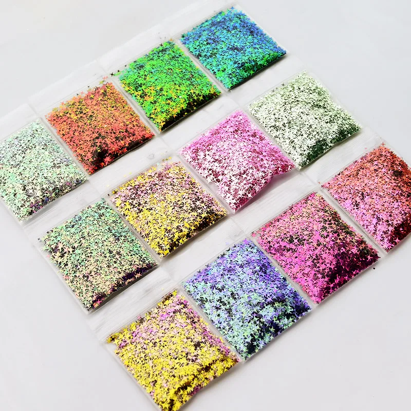 

1Bag(100g) Ultrathin Chameleon Star Nail Sequins 12 Colors Nails Art Holographic Flakes Paillette For Nail Laser Glitter Sticker