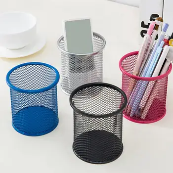 

Hot sale 1Pc Round/Square Metal Stand Mesh Style Pen Pencil Ruler Holder Desk Organizer Storage