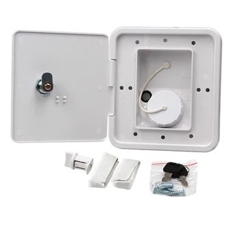 

151X166 mm RV Hatch Cover Accessories Lockable Water Inlet Parts with Keys Square Threaded Fill Dish for Rv Trailer (White)