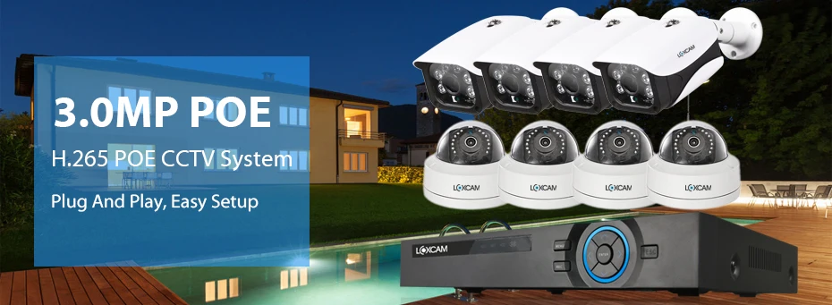 LOXCAM H.265+ система видеонаблюдения 8CH POE NVR комплект 48 В 3MP внутренняя наружная камера безопасности Система 3MP ночного видения POE комплект ip-камеры Onvif