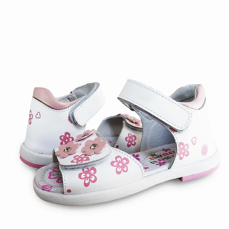 Новинка лета, 1 пара, ортопедическая обувь из натуральной кожи с цветком, детские кожаные сандалии, детские сандалии для девочек
