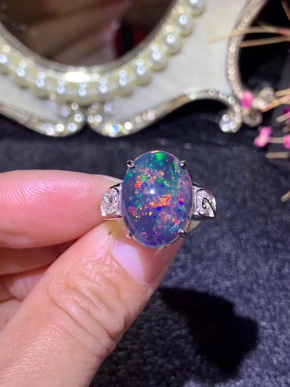 

Real and natural black opal Ring 925 sterling silver for Man Or For Woman Gem 12*16.5mm,4.256CT