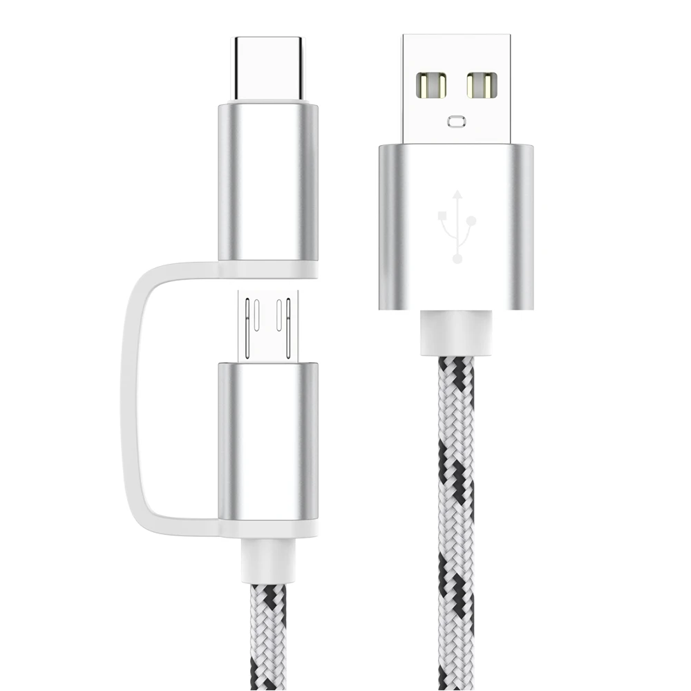 2 в 1 USB кабель type C для быстрой зарядки телефона для samsung S8 S9 Micro USB Двойная зарядка USB C зарядный кабель для Redmi note 7