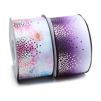 

(50 yards/lot ) Wholesale price liston 3 inch polka dots gold foil printed grosgrain ribbon