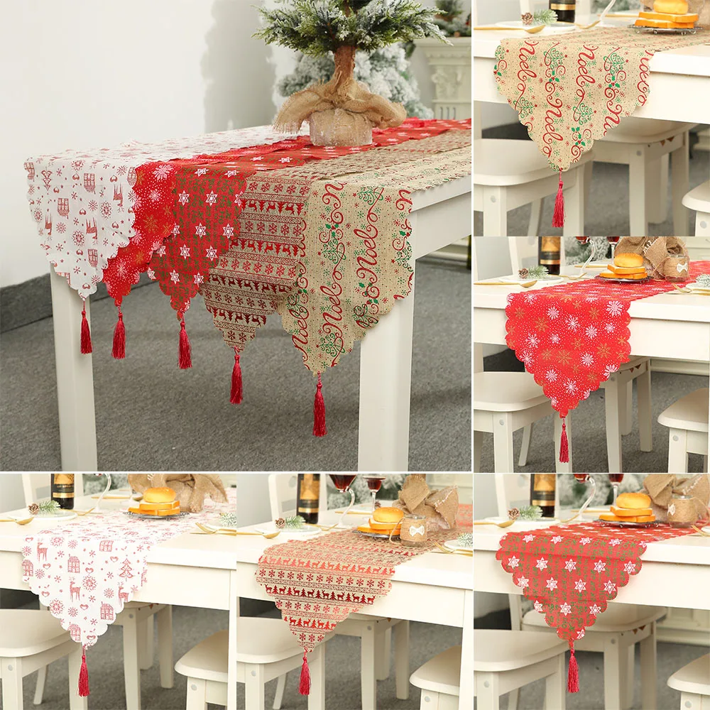 Christmas Printed Table Runner Tablecloth Cover Home Party Decor 180*35cm Table Placemat Hotel Home Festival Decoration