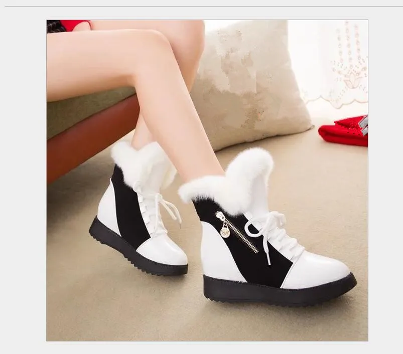 New autumn/winter 2019 boots for women with thick soles warmth and height inside.Color matching.Casual fur women's shoe | Обувь