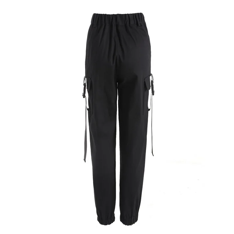 Черные женские брюки-карго с высокой талией, с карманами, в стиле пэчворк, свободные, уличная одежда, брюки-карандаш,, модные, в стиле хип-хоп, женские брюки