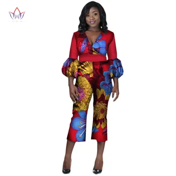 

Nigerian Traditional Clothing African Women Jumpersuit With Print Women African Clothing V-neck Dashiki Pant Set 6xl WY2246