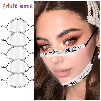 

5Pc Adult Lip Language Visual Transparent Printed Pvc Face Mask Cloth Mouth Reusable Mouth Mask Washable Breathable masques Maak