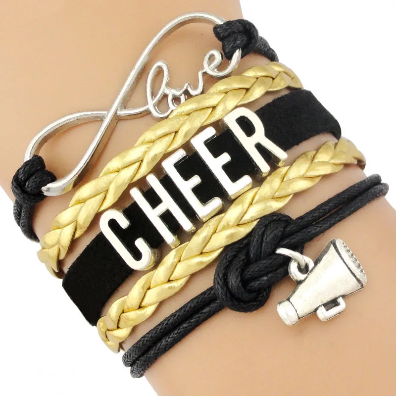 

Infinity Megaphone Cheer Mom Bracelets Cheerleader Cheering Squad Team Charm Girls Leather Wrap Bracelets