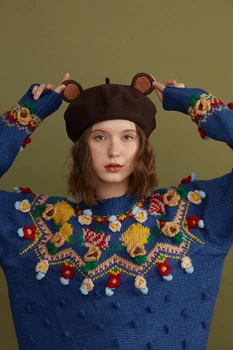 

Teddy Bear ear Duobei Lei wool felt hat handmade small brown bear hat female autumn and winter Korean Japanese