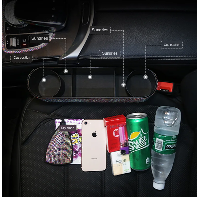 

Rhinestones Car Seat Crevice Storage Box Cup Drink Phone Key Card Auto Backseat Hanging Organizers Seats Gap Pockets Holder