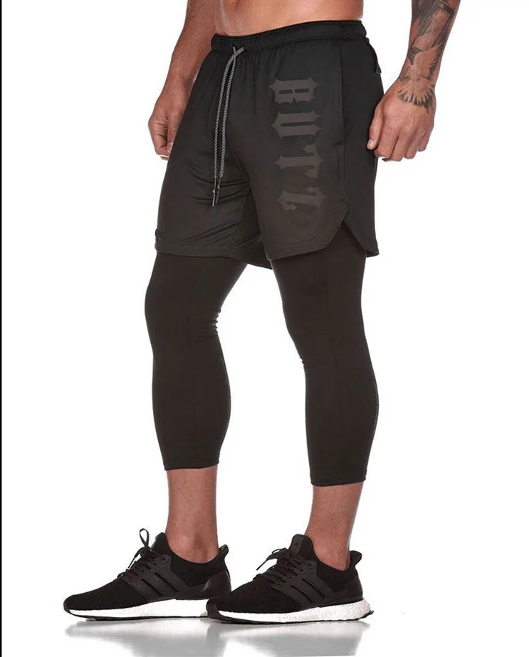 Компрессионные штаны для бега, мужские обтягивающие спортивные Леггинсы, эластичные штаны для бега, сухая посадка, имитация 2 в 1, леггинсы для спортзала, mallas hombre - Цвет: Black