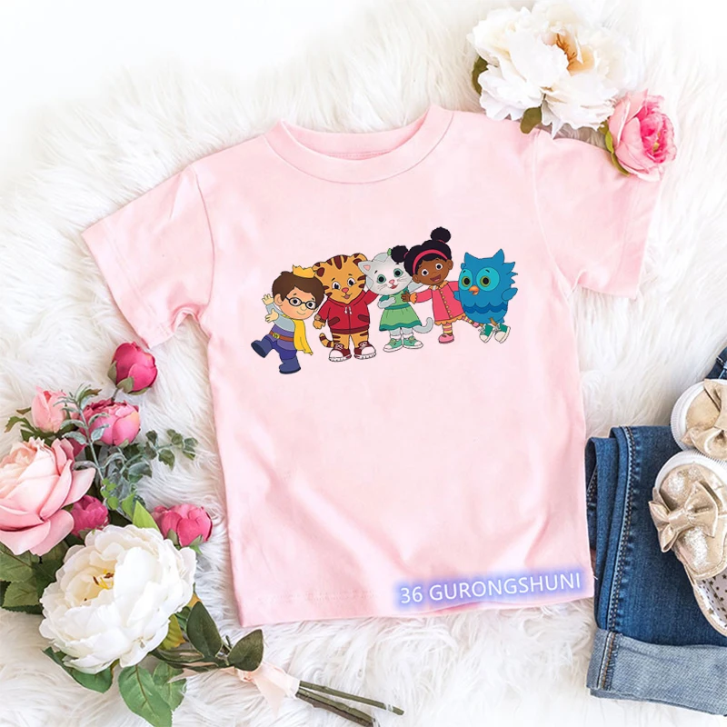 Kawaii Girls T-Shirt Funny Daniel Tiger’S Neighborhood Cartoon Print Baby Girls Clothes Fashion Children’S Tshirt Pink Shirt Top 5
