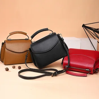 

Leather shoulder bag casual female bag first layer cowhide 2020 new handbag